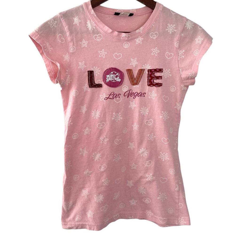 Vintage Y2K Planet Hollywood Las Vegas T Shirt Small S Pink Baby Tee Top